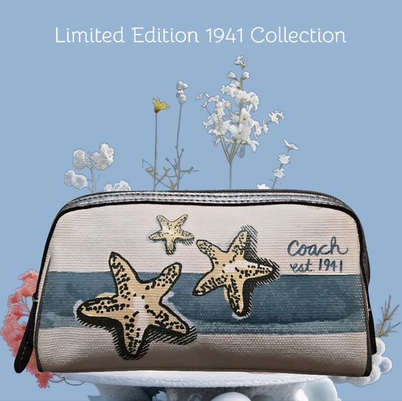 Coach Vintage Limited Edition Starfish Canvas With Leather Trim Cosmetic Bag-EUC